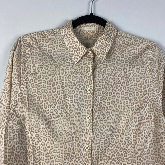 Chicos No Iron Shirt Blouse Button Front Animal Print 3/4 Sleeves Size 1P US MP - Picture 2 of 9